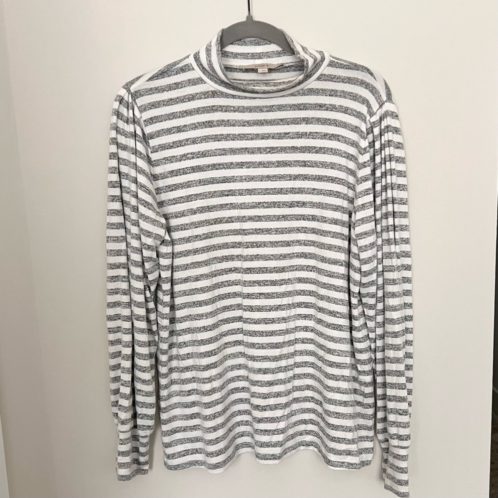 LOFT mock neck Gray and White Striped Top